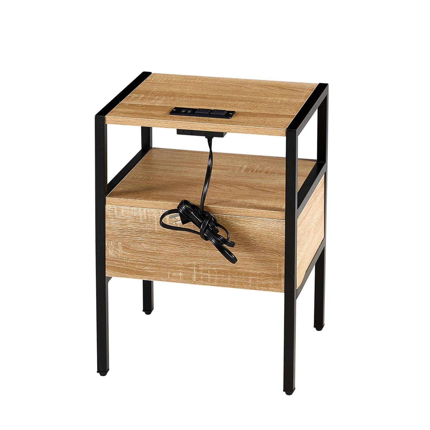Mena II Rattan Nightstand  with Power Outlet & USB Ports ( Set of 2) - Natural