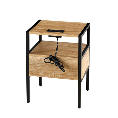 Mena II Rattan Nightstand  with Power Outlet & USB Ports ( Set of 2) - Natural