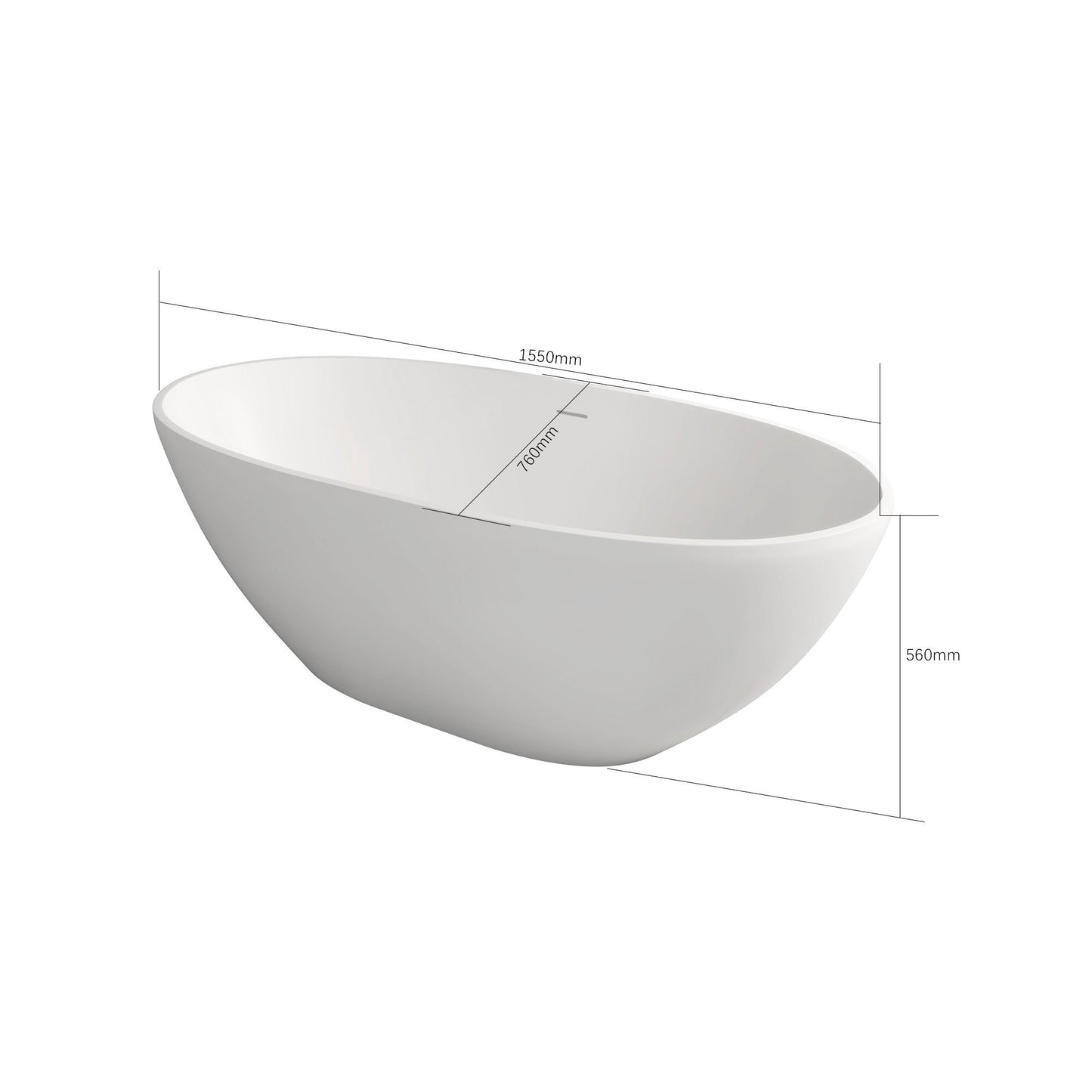 Mew 61" Solid Surface Freestanding Soaking Bathtub - Matte White