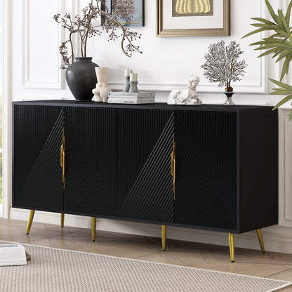 Aida Wave Geometric Design Sideboard Buffet - Black