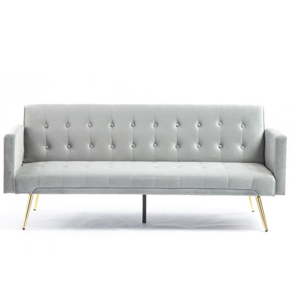 NX Convertible Velvet Sofa Bed with Metal Leg - Grey