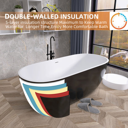 Hana 55" Oval Shape  Acrylic Freestanding  Soaking Bathtub - Black