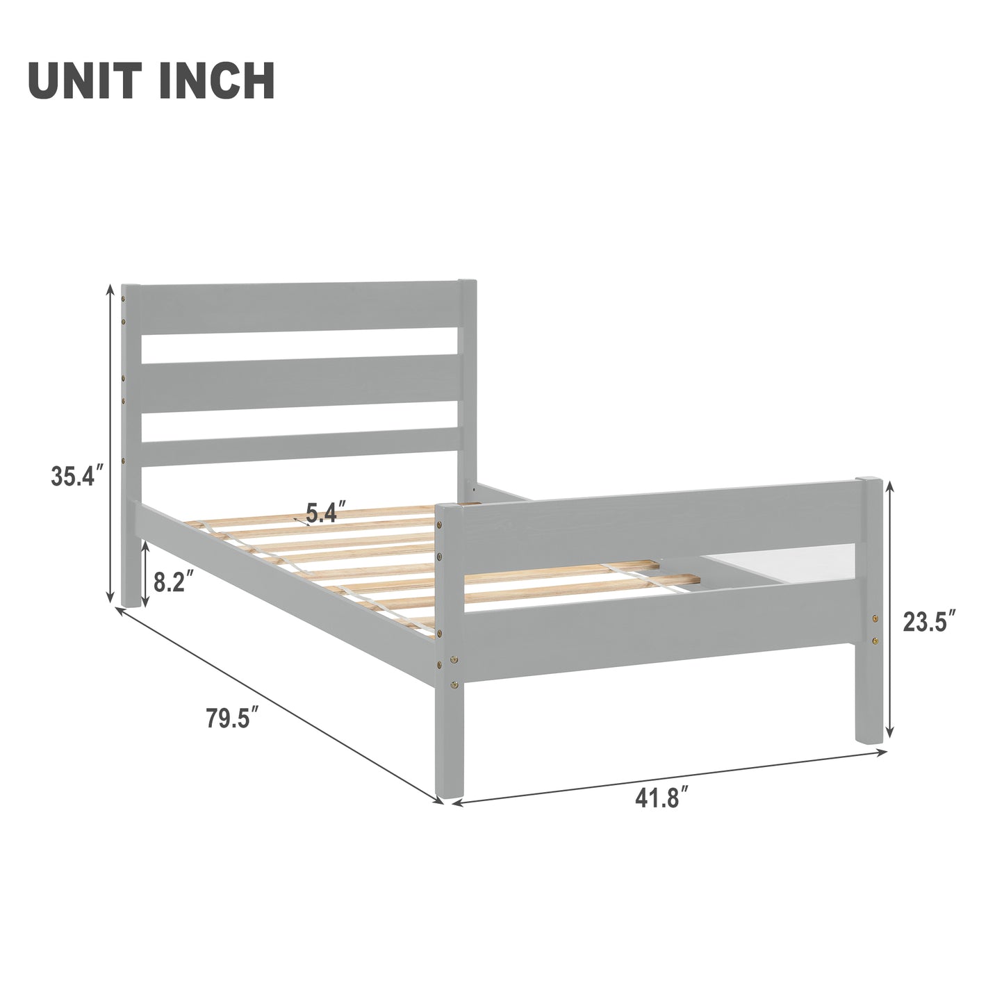 Saba Twin Size Platform Bed Frame - Gray