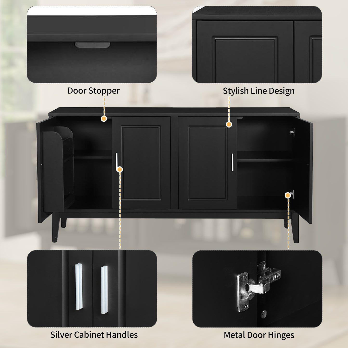 Sonia 4-Door Sideboard Buffet - Black
