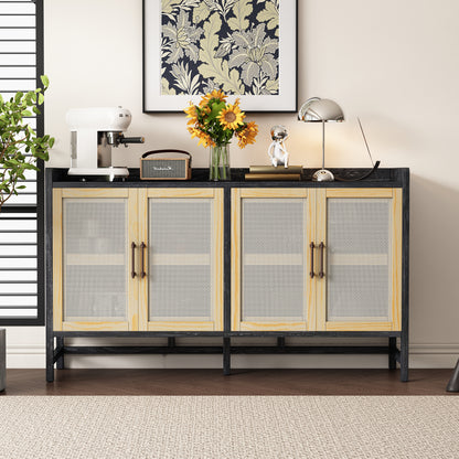 Hana Rattan Doors Sideboard Buffet - Black