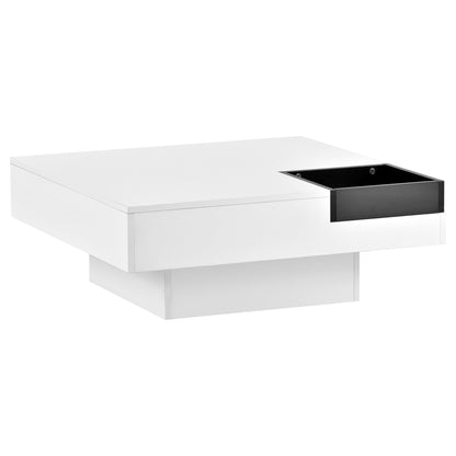 Square Coffee Table with Detachable Tray and LED Lights - White