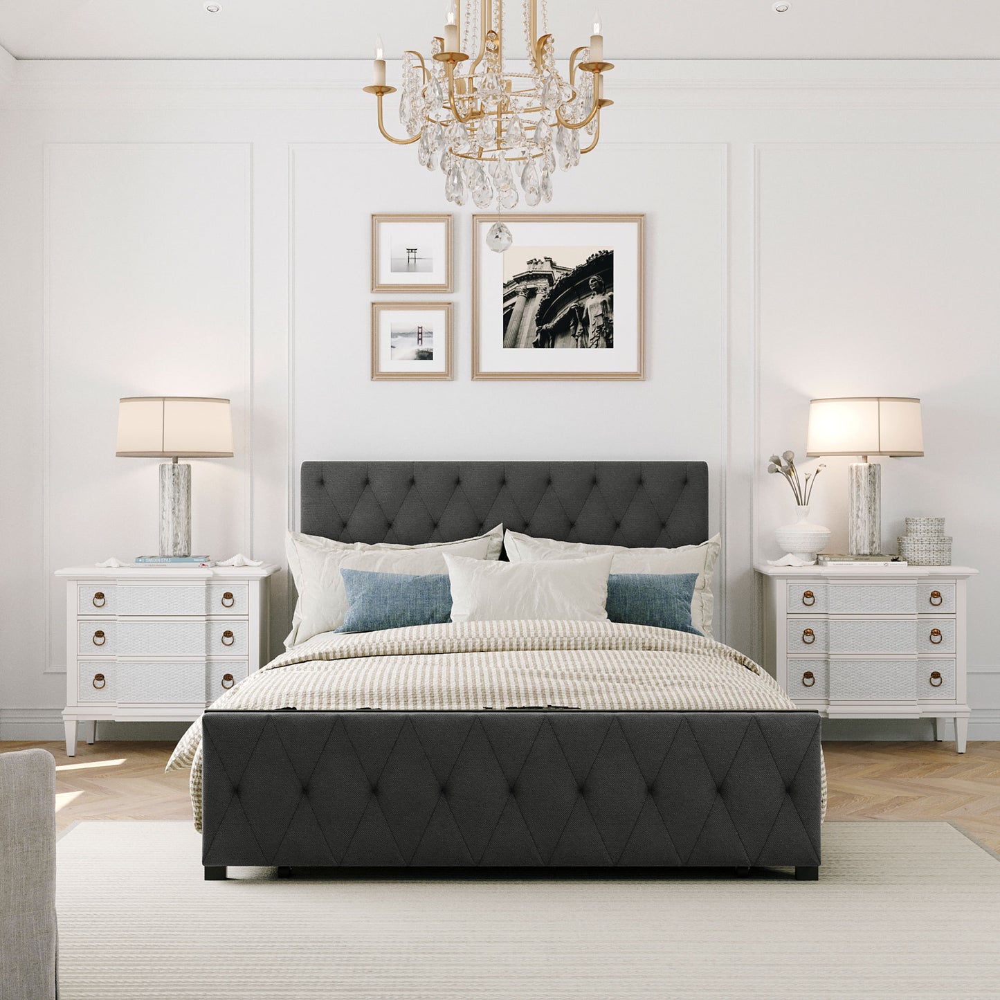 Apex Full Size Storage Bed Metal Platform Bed with Drawer - Gray