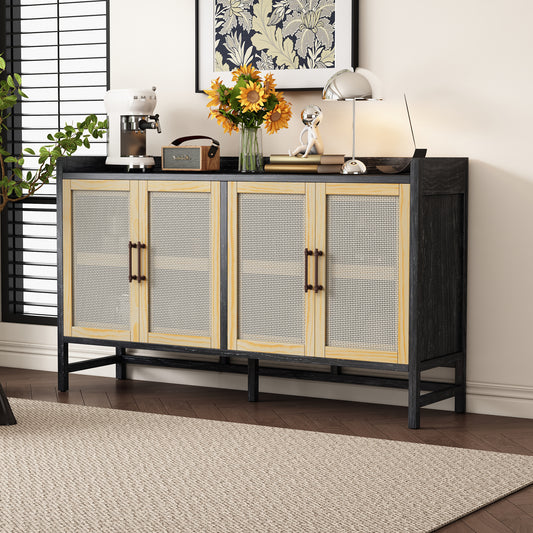 Hana Rattan Doors Sideboard Buffet - Black