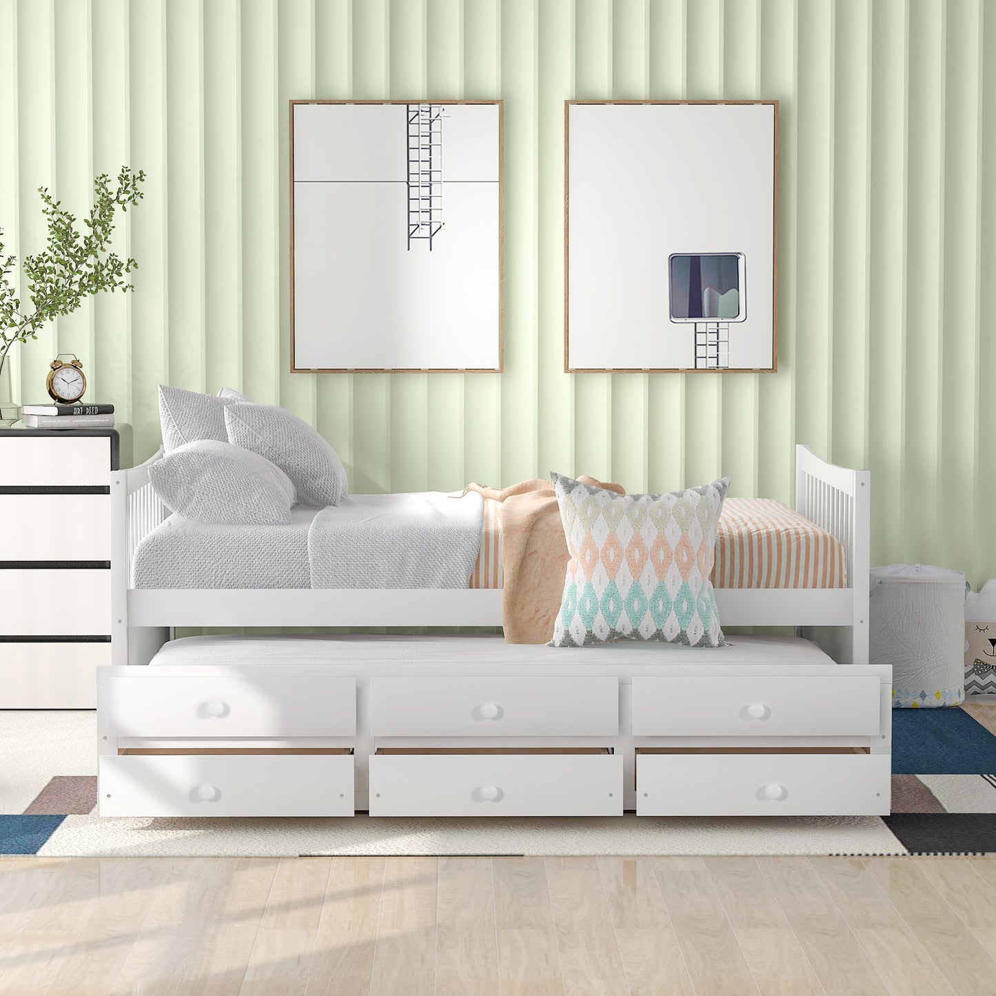 Xander Full Size Daybed with  Twin Size Trundle and Drawers - White