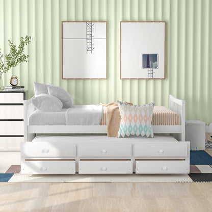 Xander Full Size Daybed with  Twin Size Trundle and Drawers - White