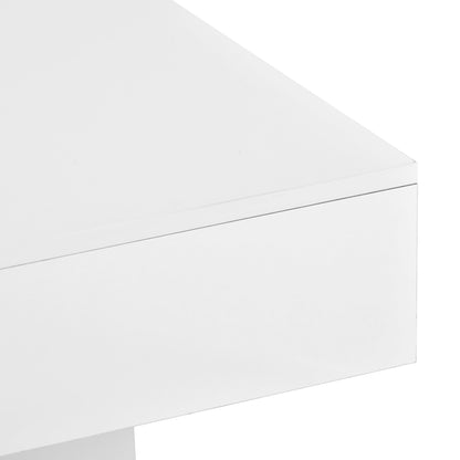 Square Coffee Table with Detachable Tray and LED Lights - White
