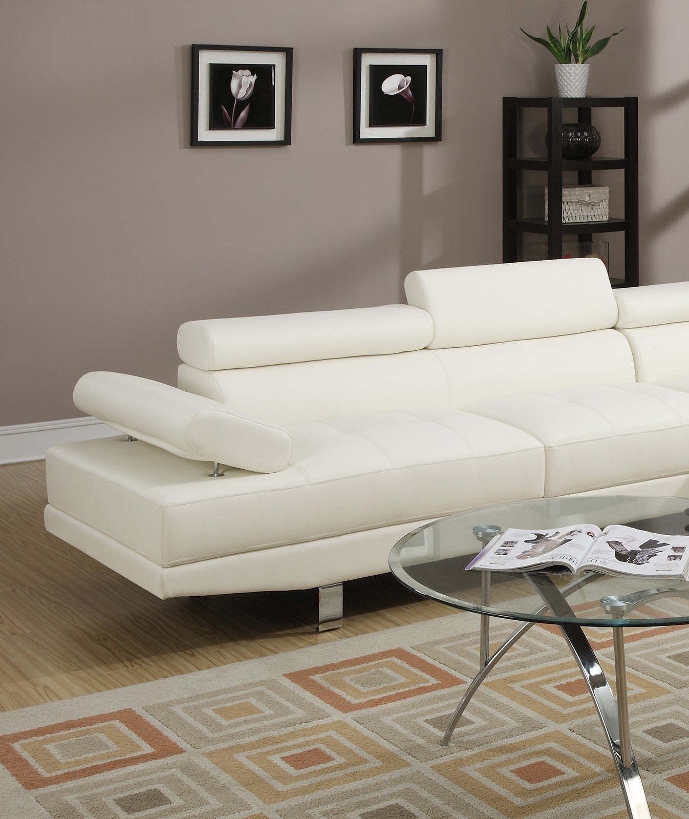 Akira Sectional Sofa Adjustable Headrest - White
