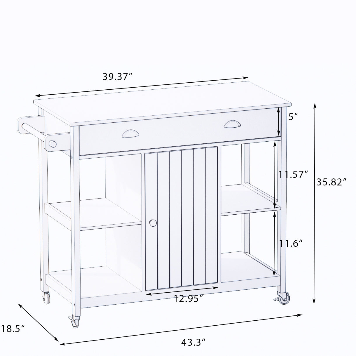 Oliver Stainless Steel Countertop white Kicthen Cart