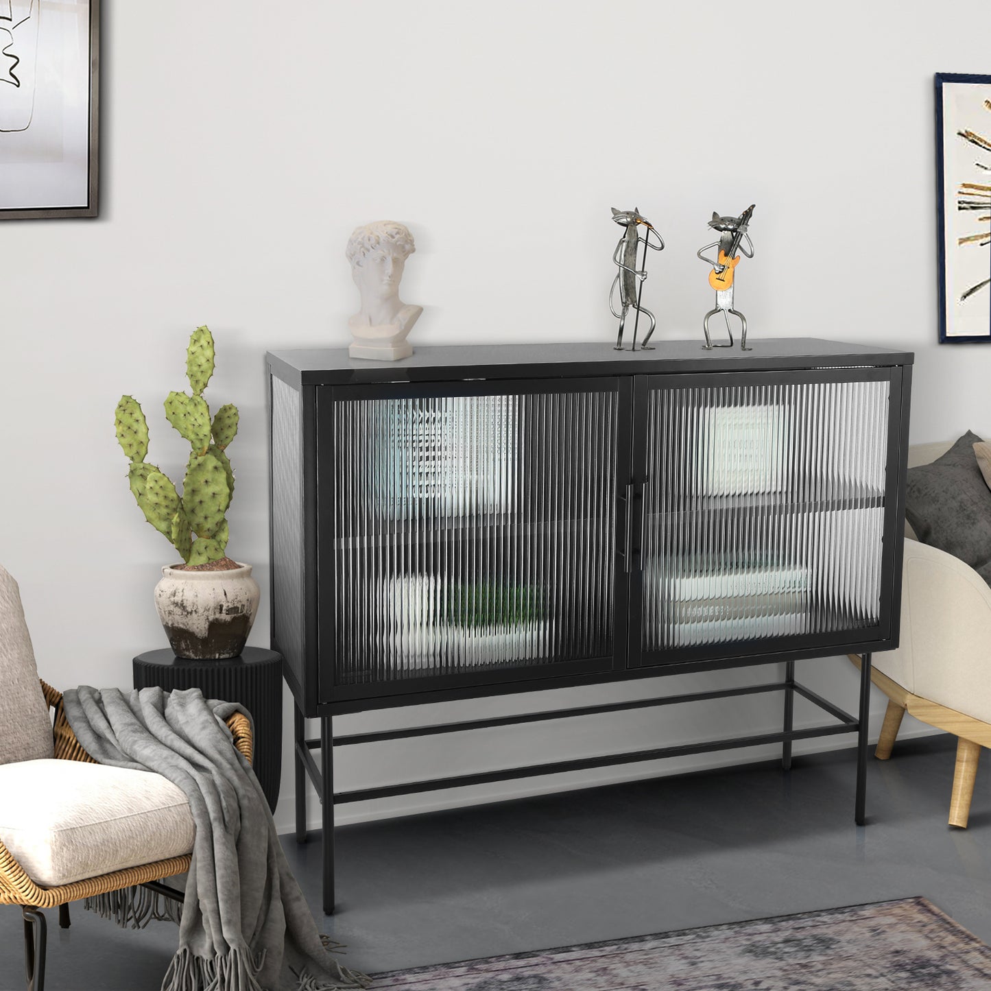 Pratt II Double Door Tempered Glass Sideboard - Black