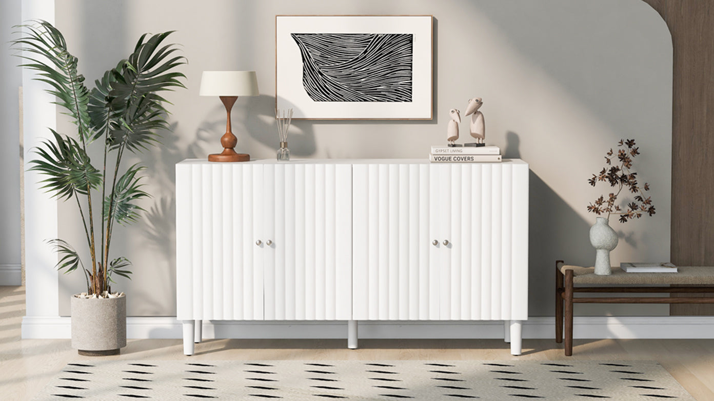 Butler Wavy Pattern Doors Sideboard Buffet - White