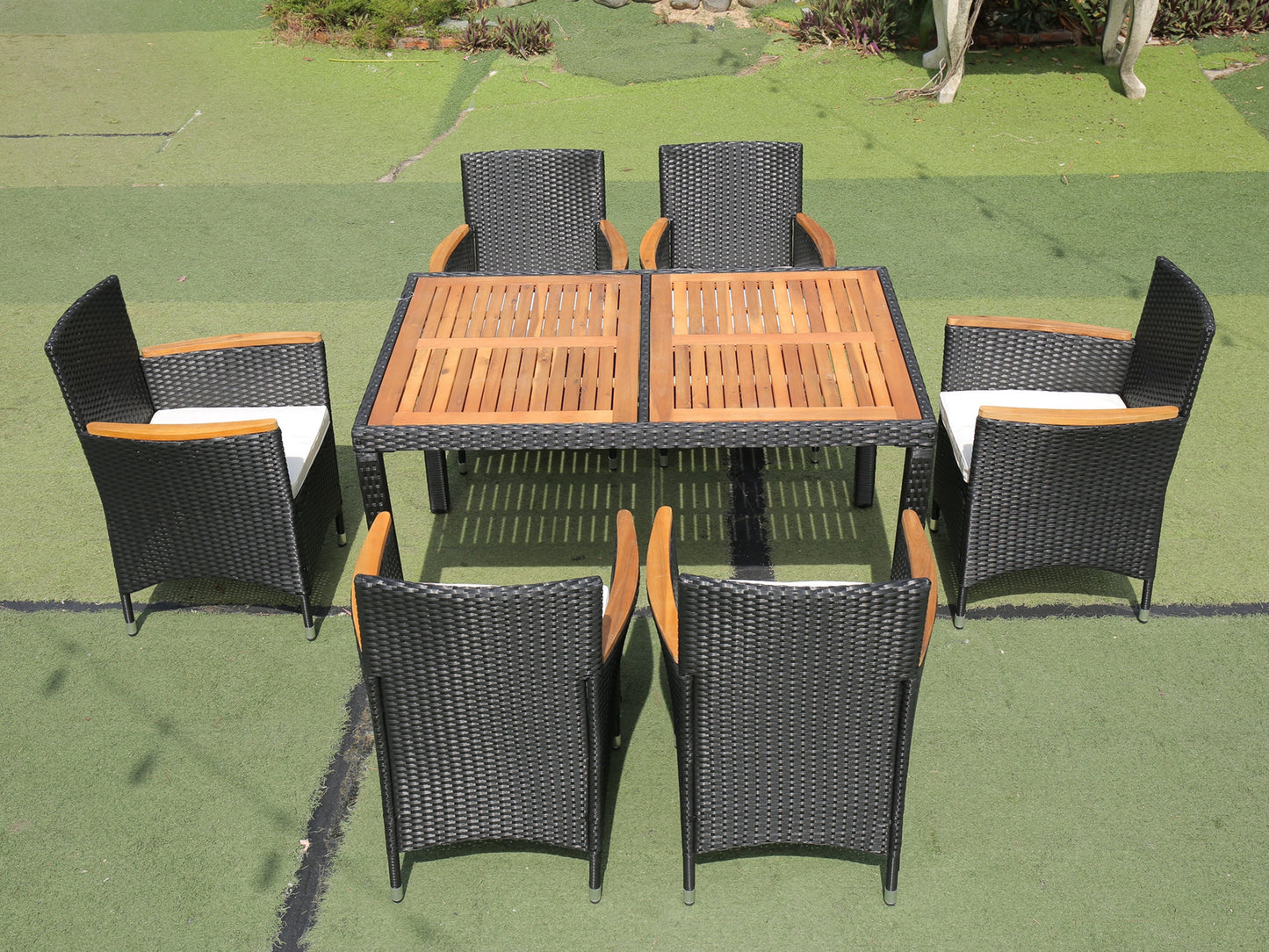 Shavon 7 Pc Outdoor Patio Wicker Dining Sett - Black