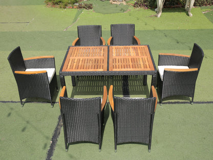 Shavon 7 Pc Outdoor Patio Wicker Dining Sett - Black