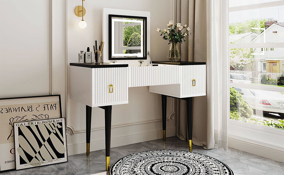 Marble Glow Makeup Vanities Table Set -   White and Black