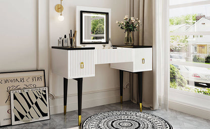 Marble Glow Makeup Vanities Table Set -   White and Black