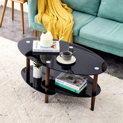 Oval glass coffee table - Black