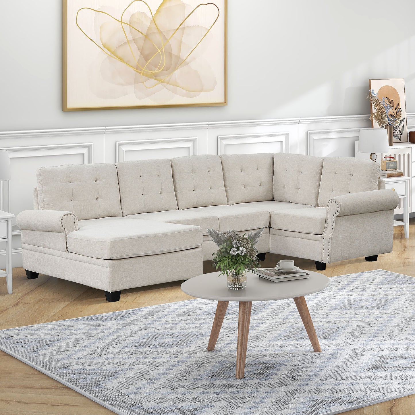 Aisha Modern U-Shaped Corner Sectional Sofa - Beige