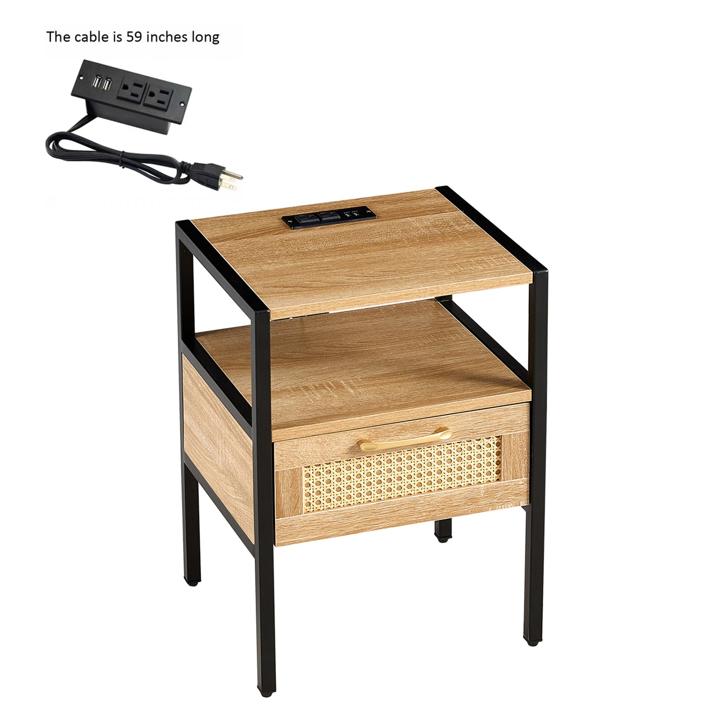 Mena II Rattan Nightstand  with Power Outlet & USB Ports ( Set of 2) - Natural