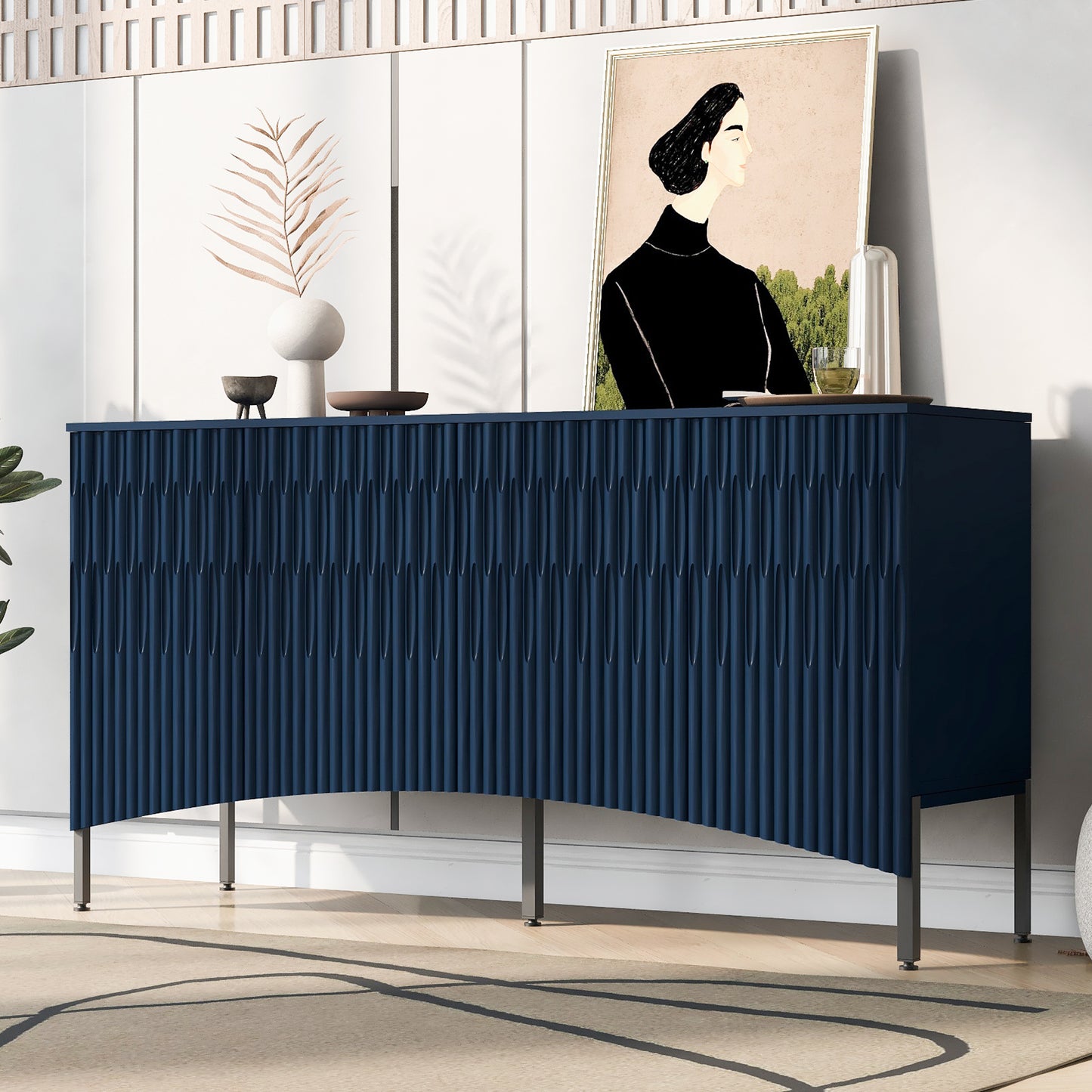 Arched Curved Bottom Doors Sideboard Buffet - Navy Blue