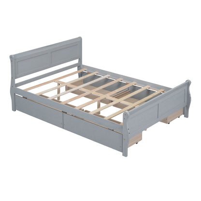 Meg Full Size Wood Platform Bed with 4 Drawers - Gray