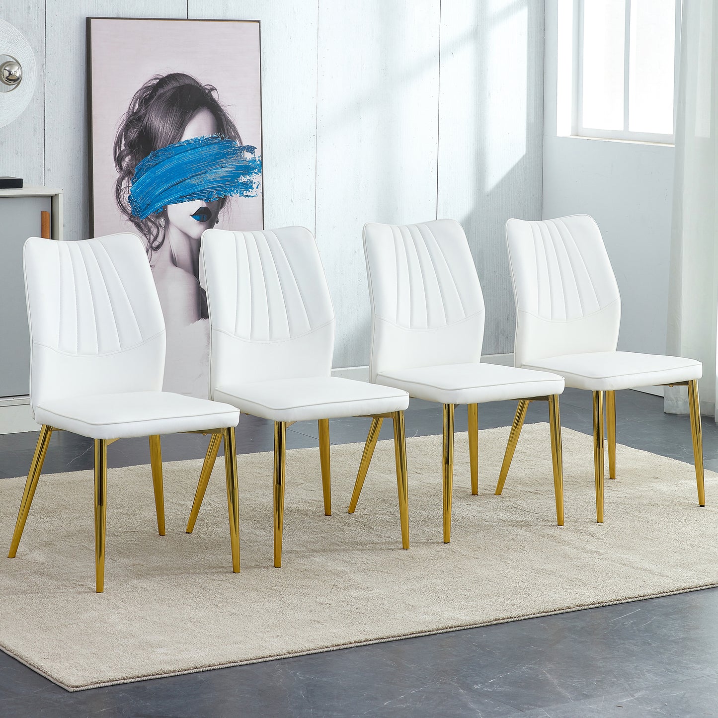 Baylor Dining Chairs with Golden Metal Leg (Set of 4) - White