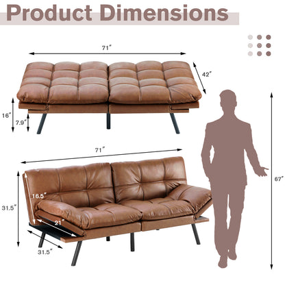 Futon Convertible Sofa Bed  - Brown PU