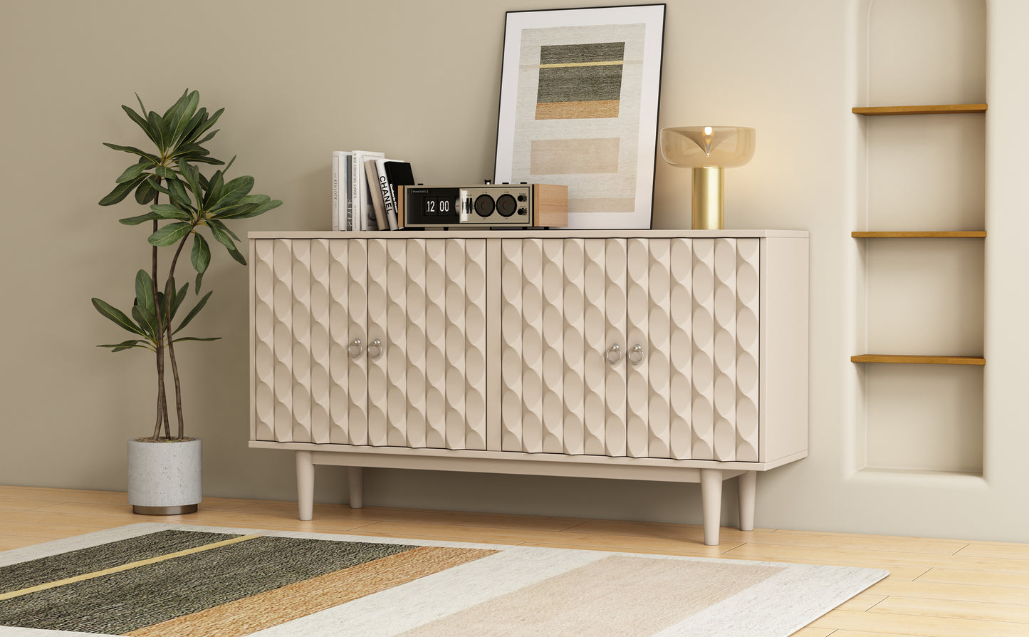 Celeste Convex Pattern Doors Sideboard Buffet - Almond