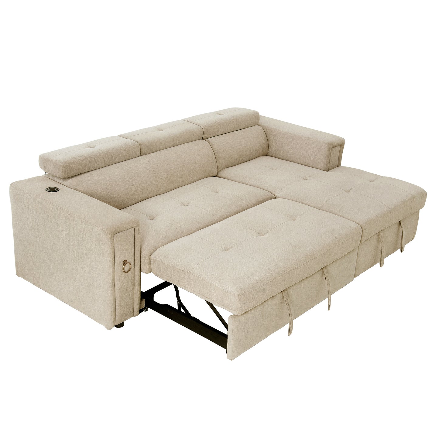 Tumic Pull-Out Sofa Bed L-Shape Sectional Sofa - Beige