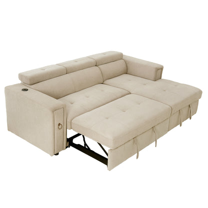 Tumic Pull-Out Sofa Bed L-Shape Sectional Sofa - Beige