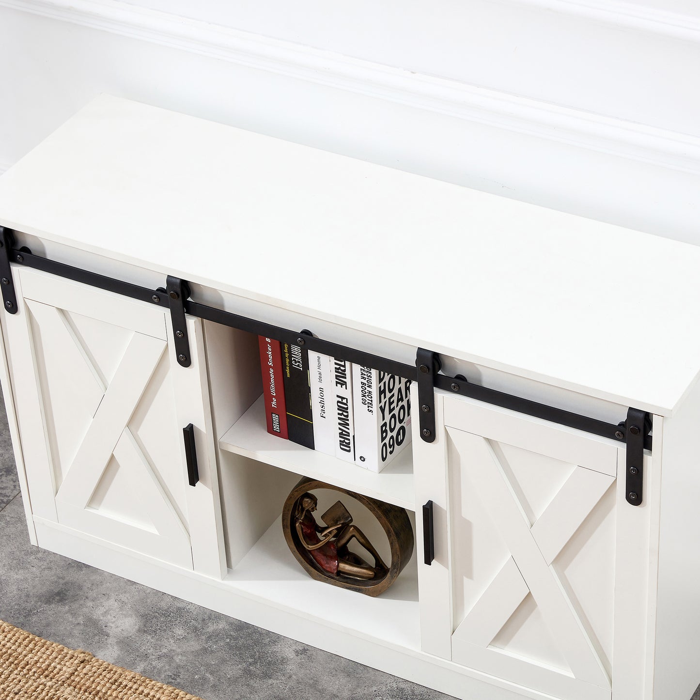 Wiz TV Stand with Sliding Barn Doors - White