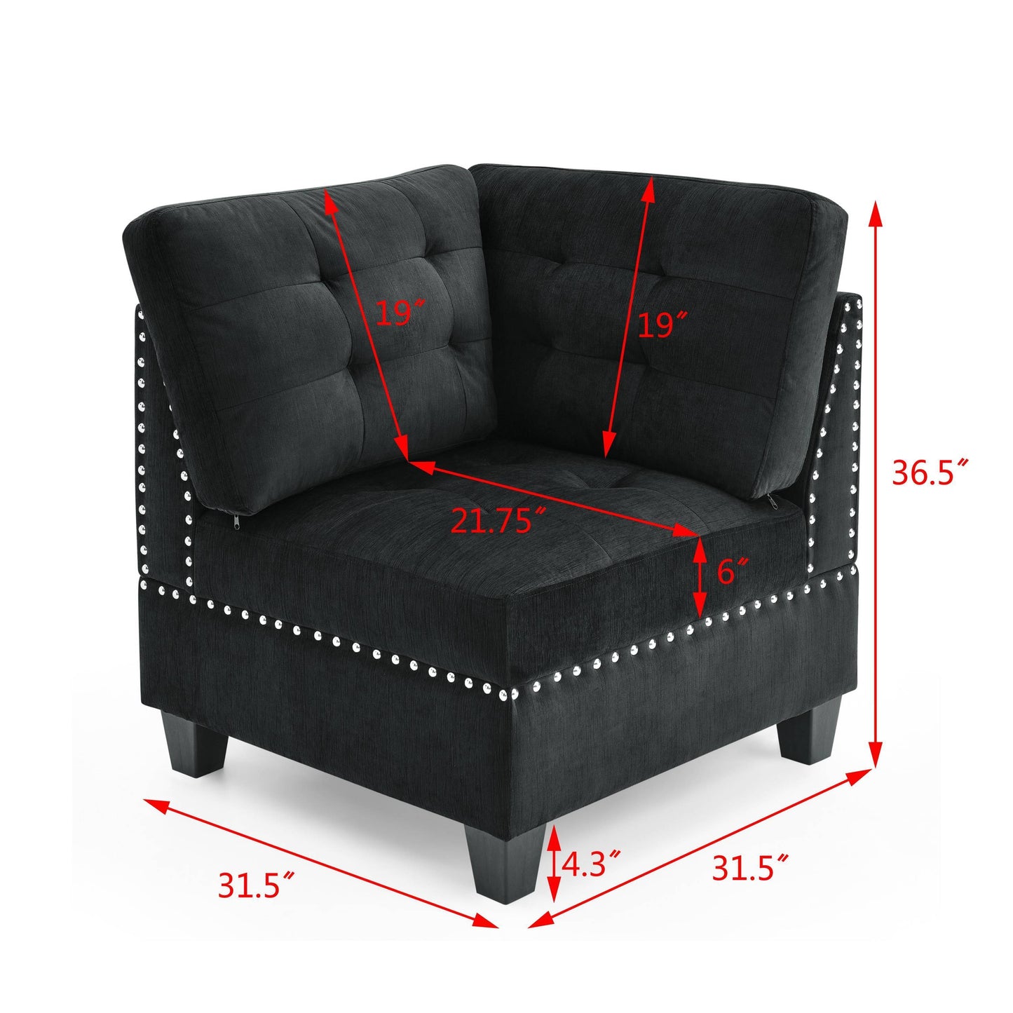 Supa Modular Sectional Velvet Sofa Set 3 - Black