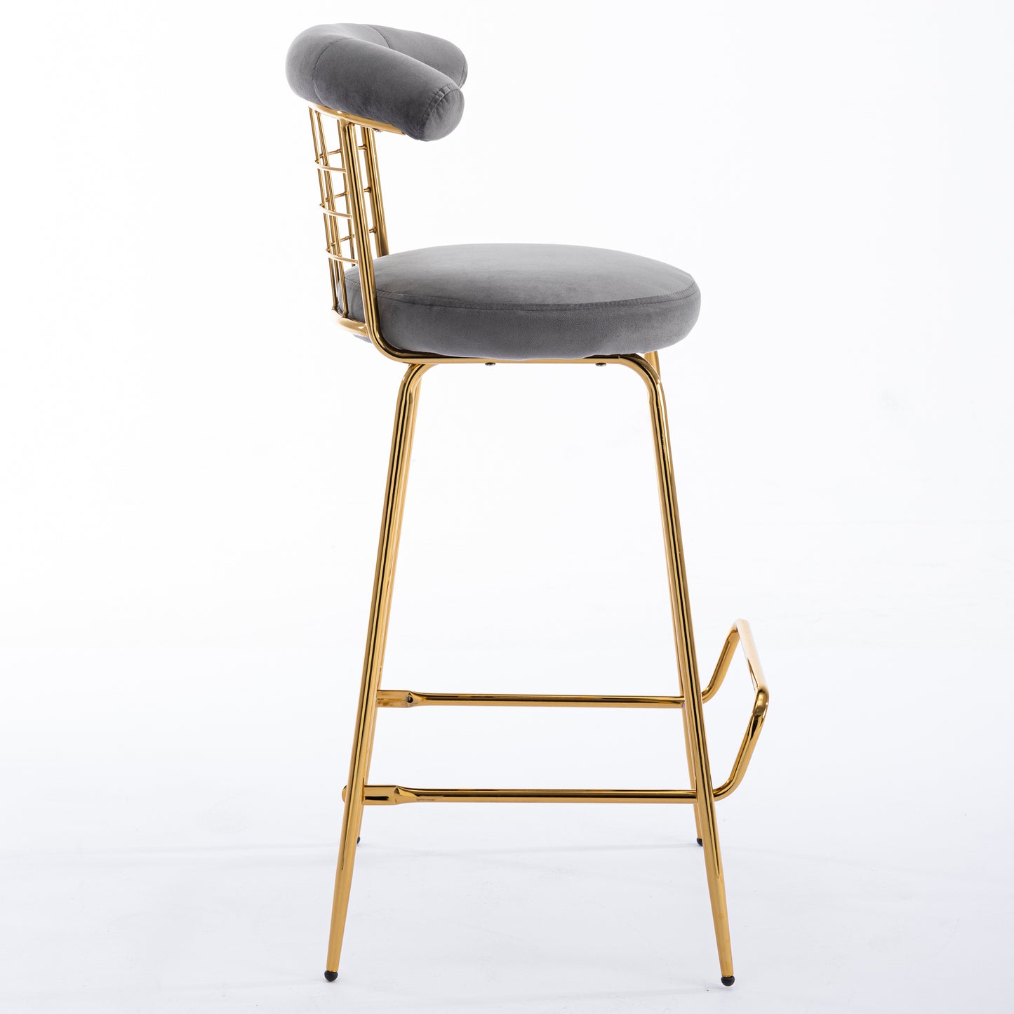 Retro Luxury Velvet  High Bar Stool  - Gray Set of 2