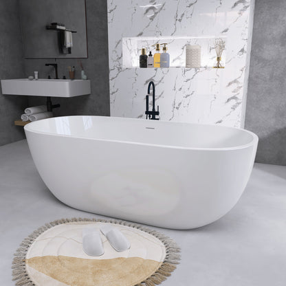 Hana 55" Oval Shape  Acrylic Freestanding  Soaking Bathtub - Gloss White