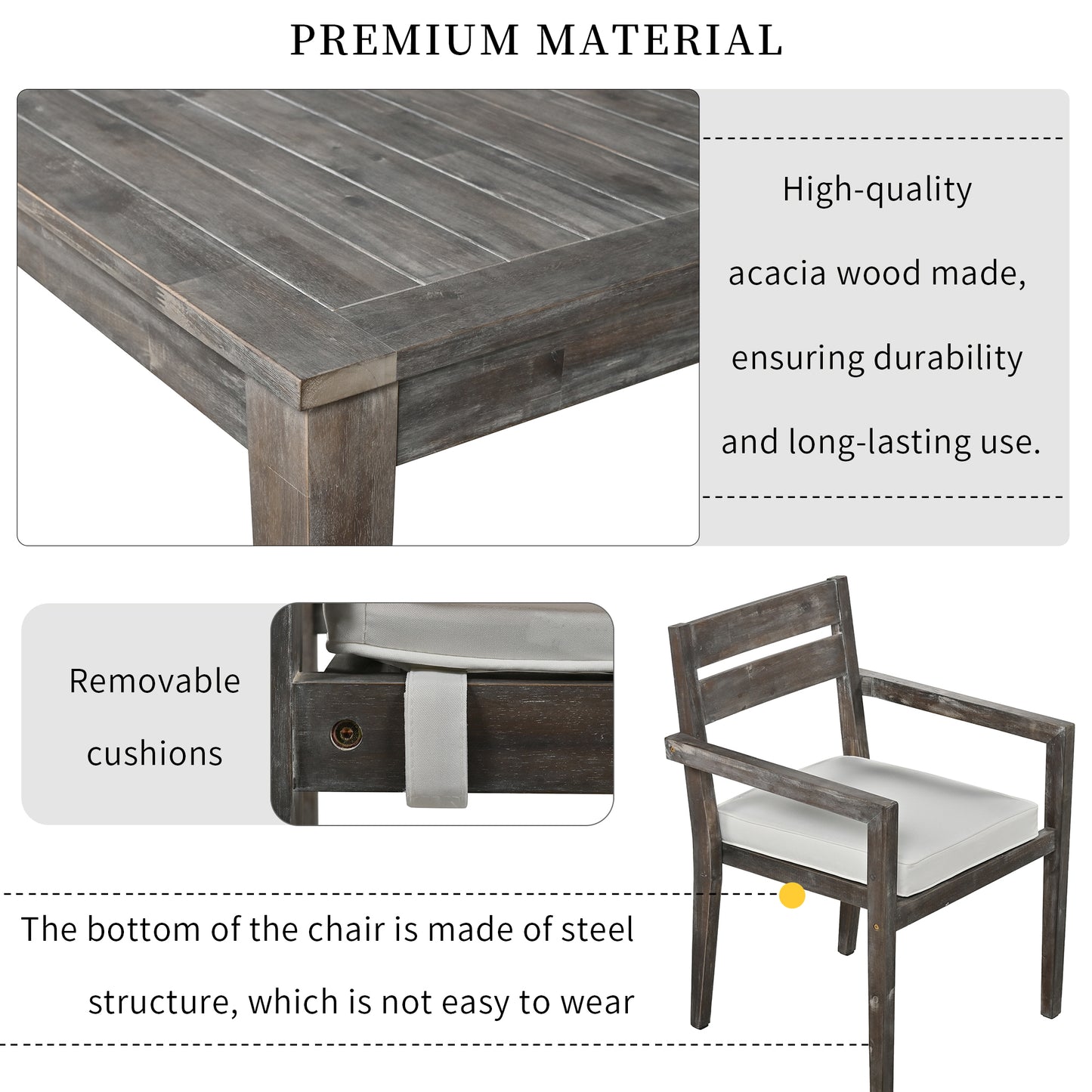 Carver Patio  Acacia Wood Outdoor Dining Table And Chairs Set - Gray