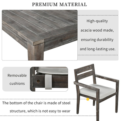 Carver Patio  Acacia Wood Outdoor Dining Table And Chairs Set - Gray