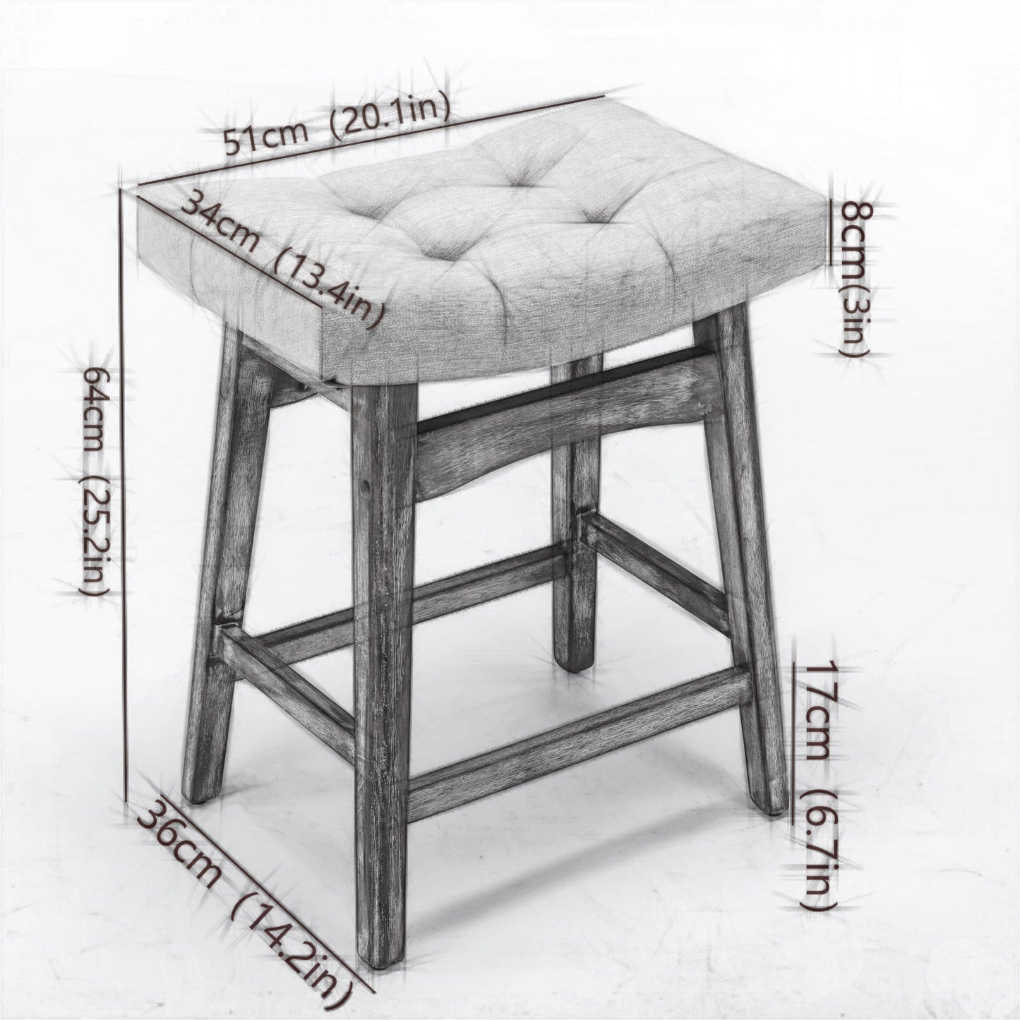 Farmhouse Counter Stools Height 25" -  Gray Set of 2