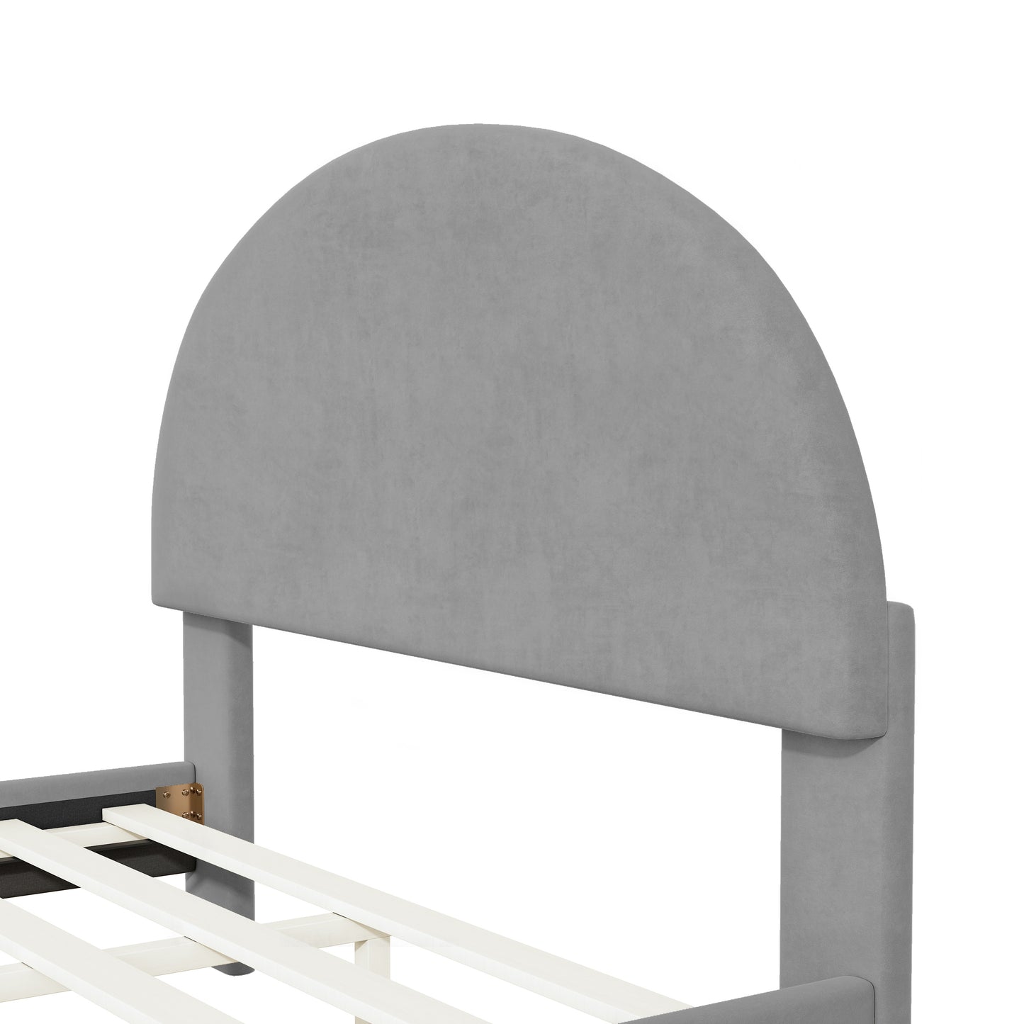 Lynn Full Size Velvet Platform Bed w Mental Legs - Gray