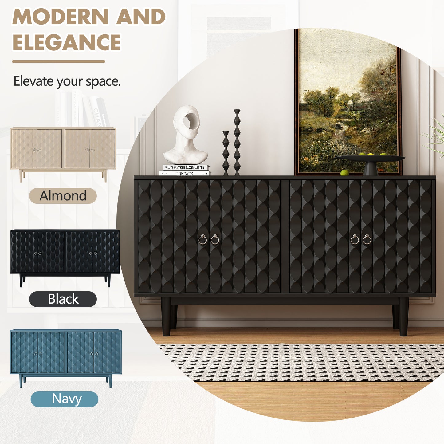 Celeste Convex Pattern Doors Sideboard Buffet - Black