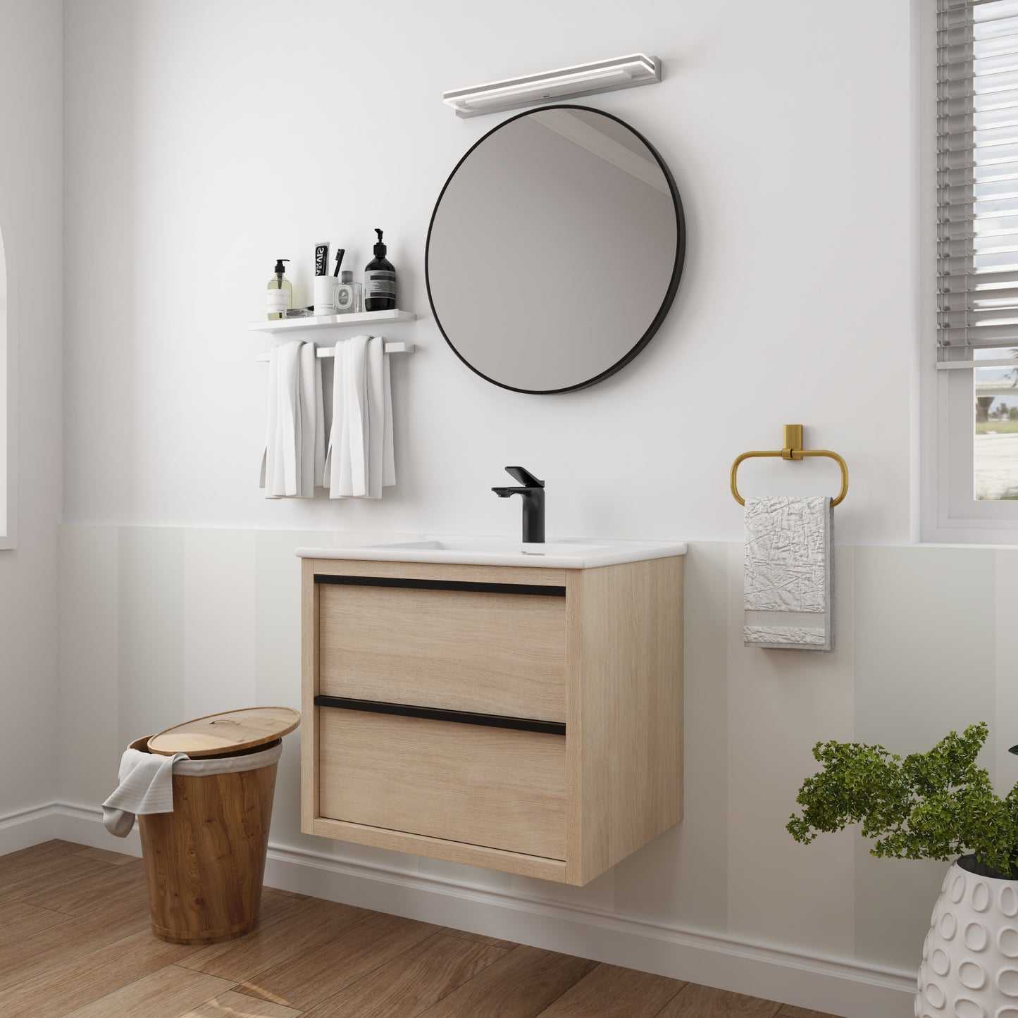 Bathroom Vanity with 2 Soft Close drawers and White Ceramic Basin