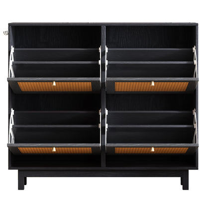 Rattan Boho Style Shoe Cabinet - Black