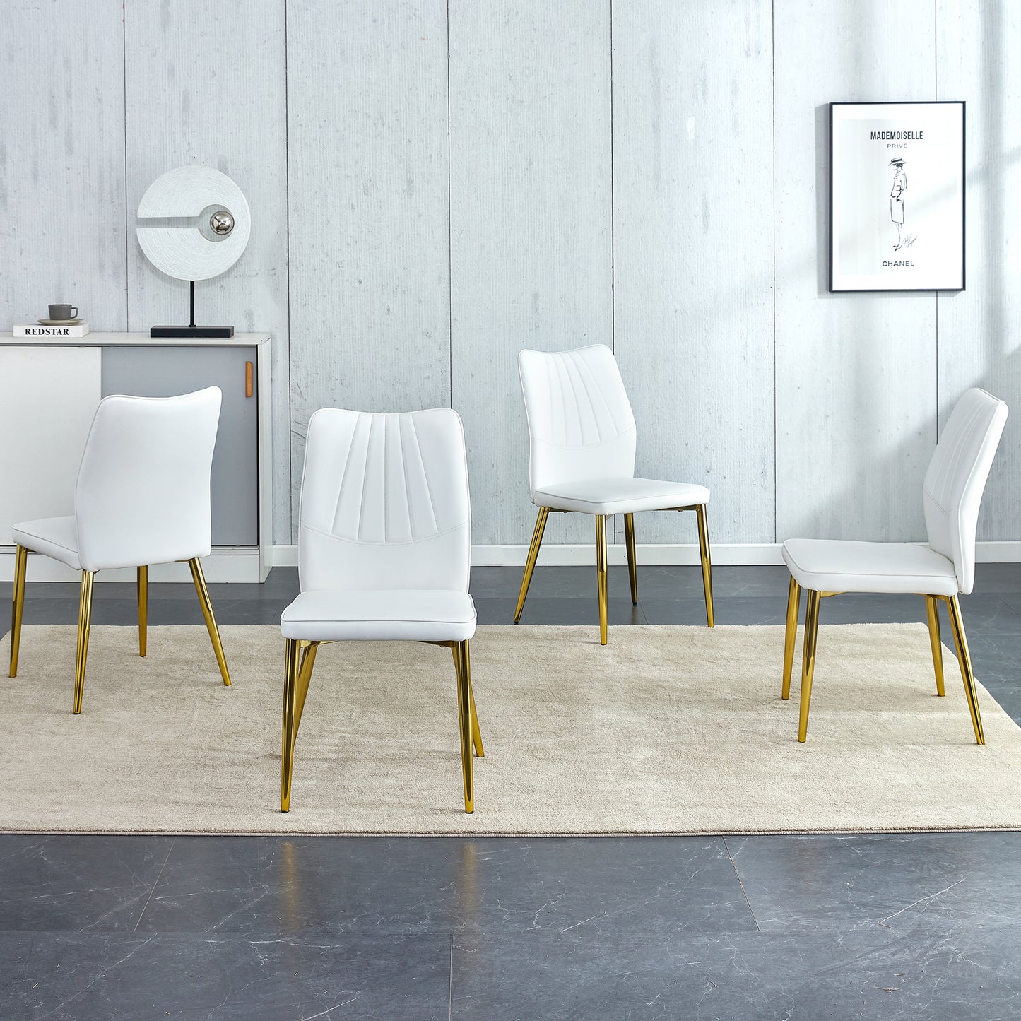 Baylor Dining Chairs with Golden Metal Leg (Set of 4) - White