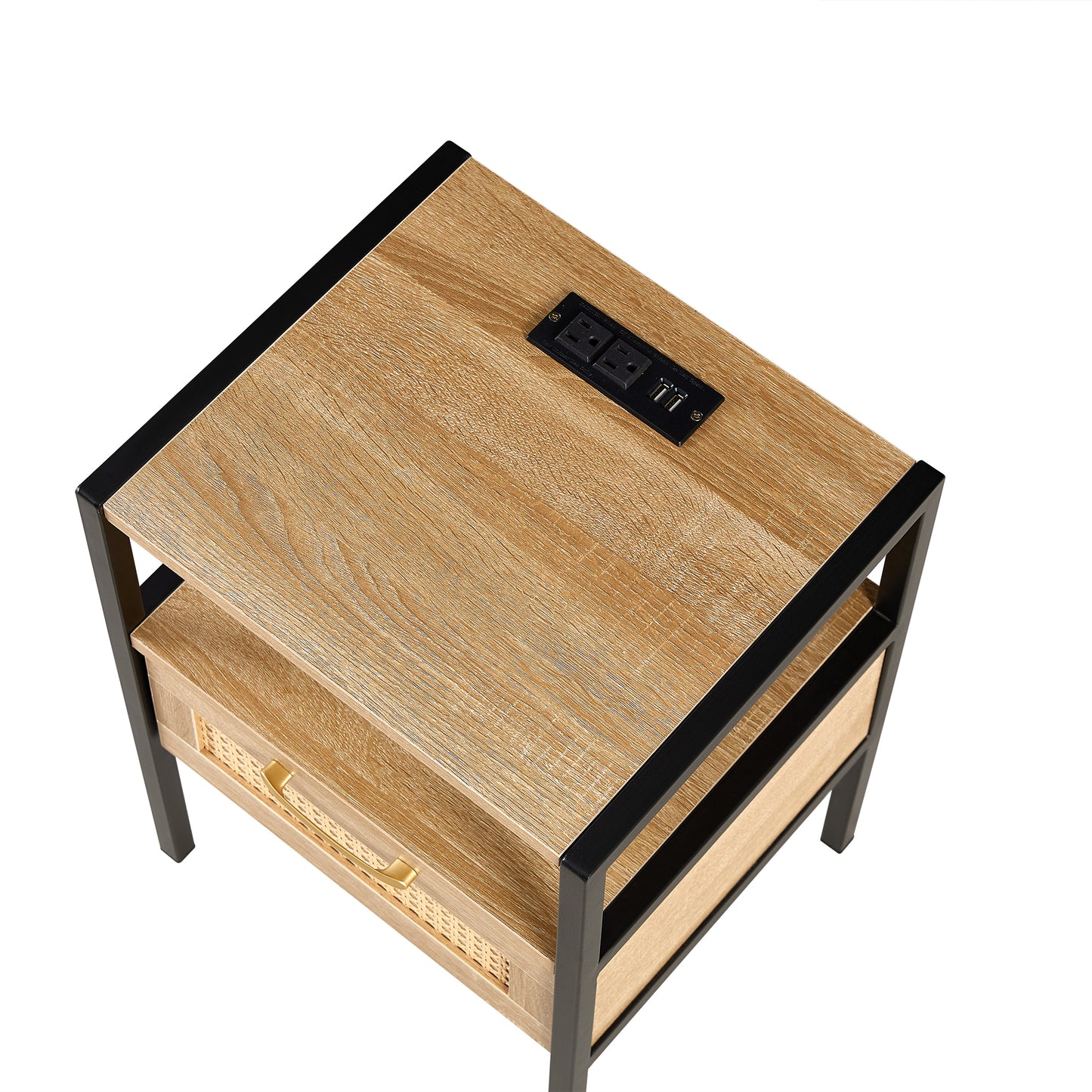 Mena II Rattan Nightstand  with Power Outlet & USB Ports ( Set of 2) - Natural