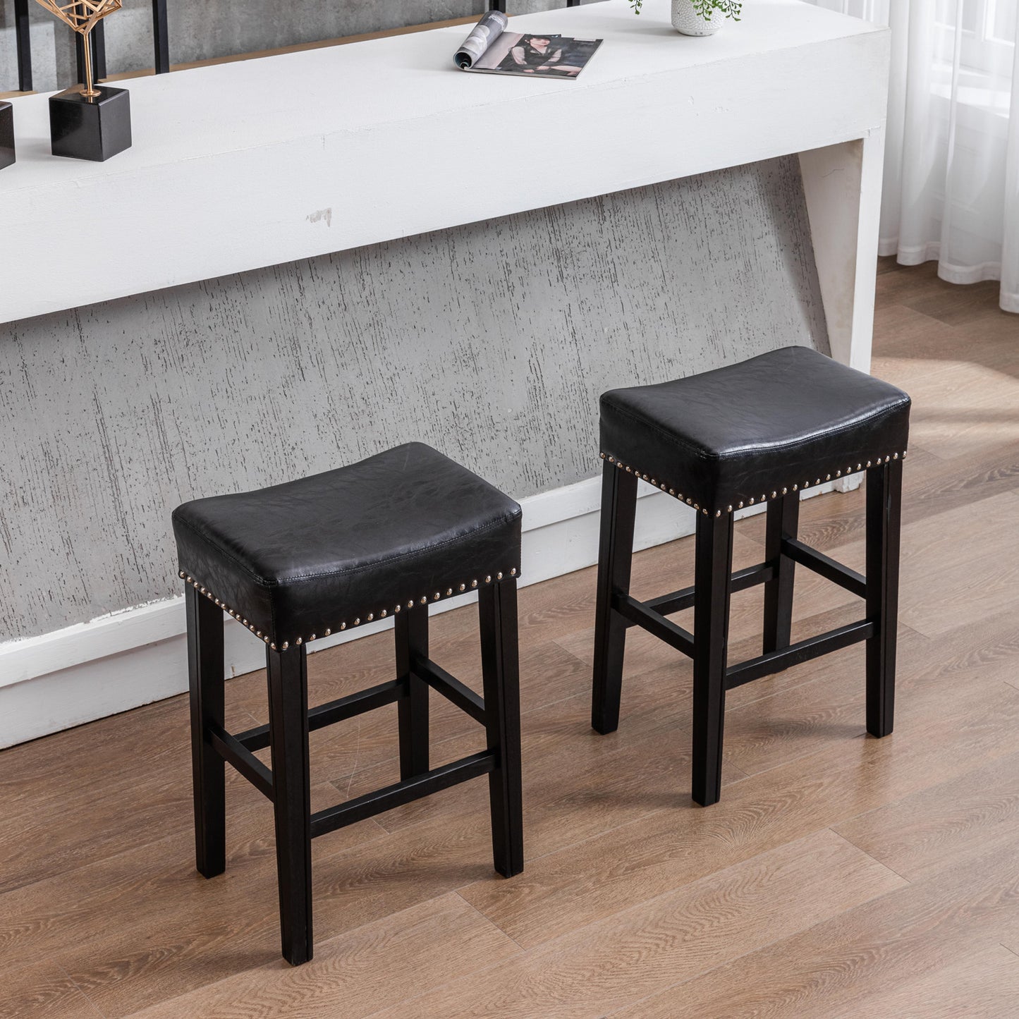 Barn Counter Height 26" Bar Stools - Black  Set of 2