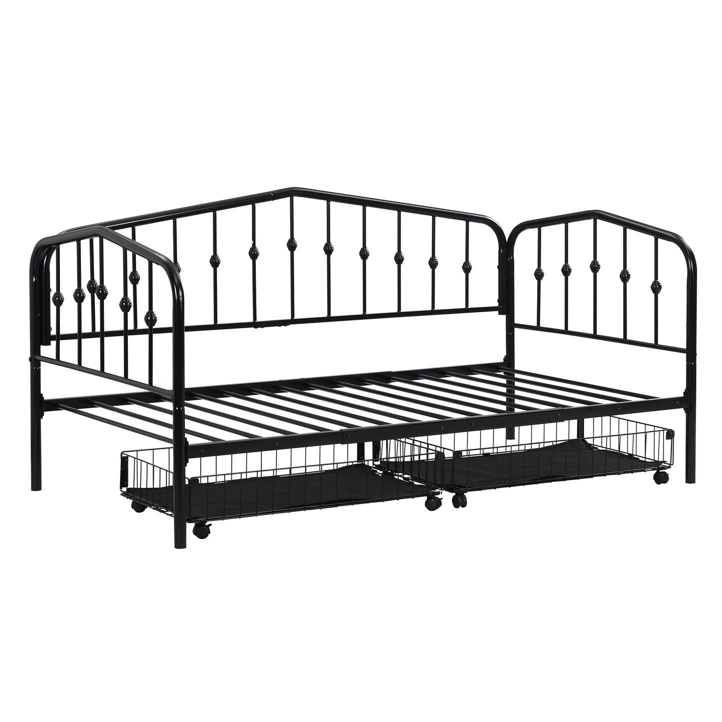 Zee Twin Size Metal Daybed with 2 Drawers - Black