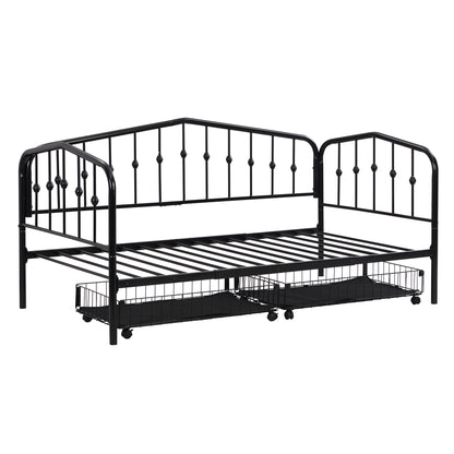 Zee Twin Size Metal Daybed with 2 Drawers - Black