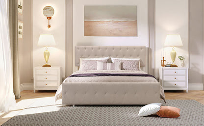 Apex Queen Size Storage Bed Metal Platform Bed with Drawer - Beige